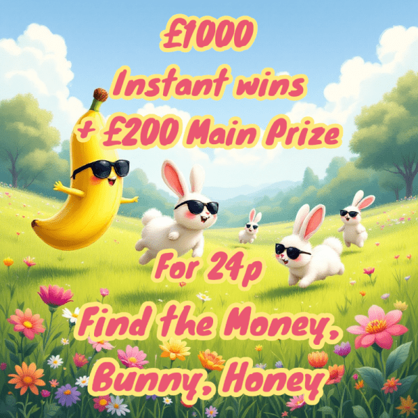 £1000 FIND THE MONEY, BUNNY, HONEY + £200 MAIN PRIZE DRAW FOR 24P