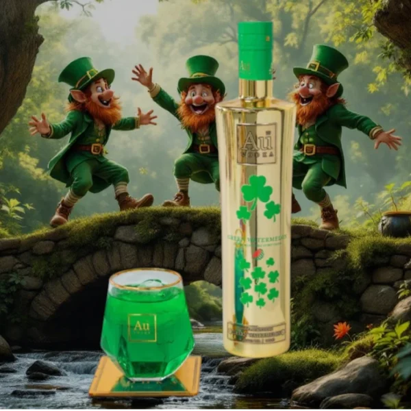 Au Vodka St. Patricks Green Watermelon & Diamond Cut Glass